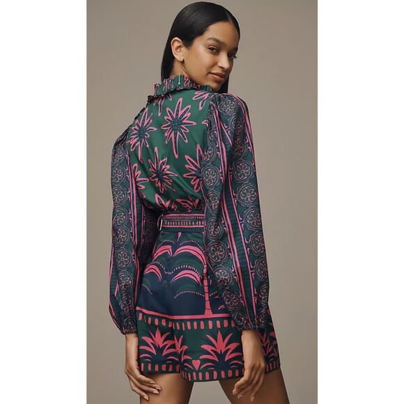 NWT Farm Rio mock neck button down romper, XS $200 E31 - Picture 2 of 9